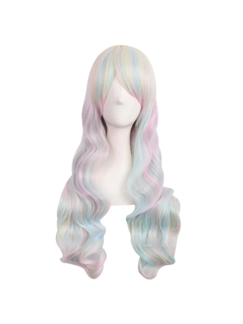 Women Pink Blue Blonde Synthetic Lolita Long Curly Clip On Ponytails Cosplay Wig